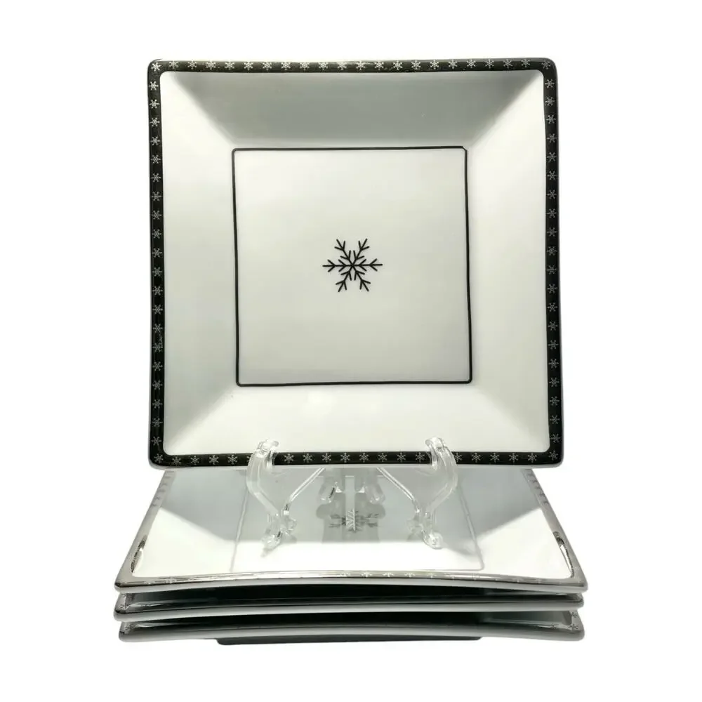 Target “Arctic Solstice Snowflake” 4 Porcelain Square Dessert Plates 6 1/4”